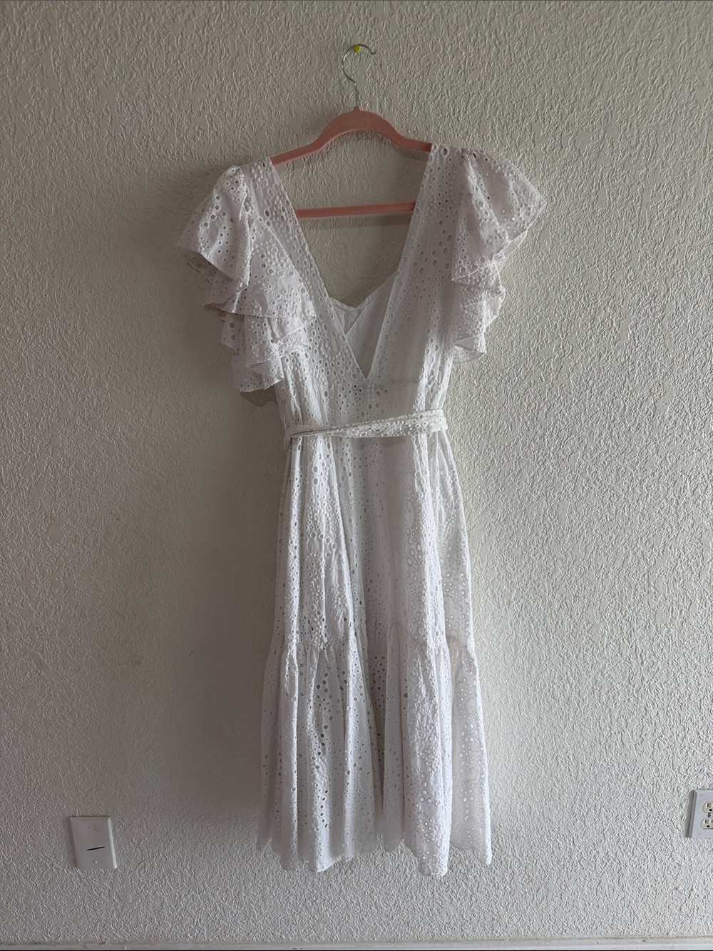 Zara White Eyelet Maxi Dress with Ruffle Sleeves - Picture 2 of 2